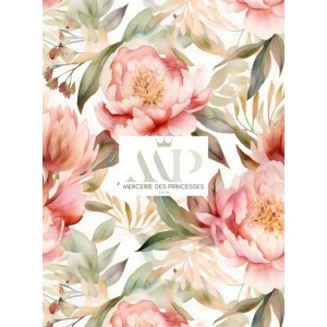  Tissu coton imprimé Fleurs Pivoines Boho - Certifié Oeko-Tex® Mercerie des Princesses