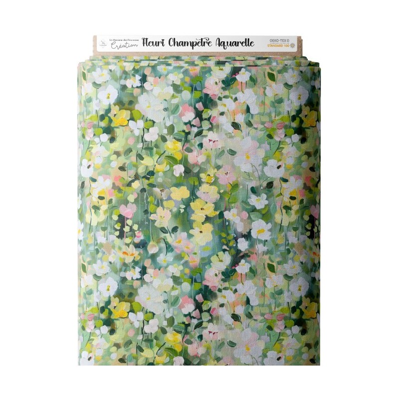 Tissu coton imprimé Fleuri Champêtre Aquarelle - Certifié Oeko-Tex® Mercerie des Princesses