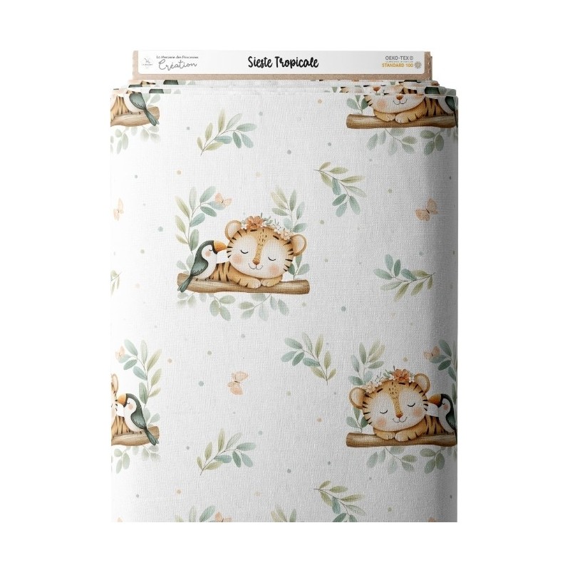 Tissu coton imprimé Sieste Tropicale - Certifié Oeko-Tex® Mercerie des Princesses