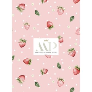  Tissu coton imprimé Strawberry - Certifié Oeko-Tex® Mercerie des Princesses