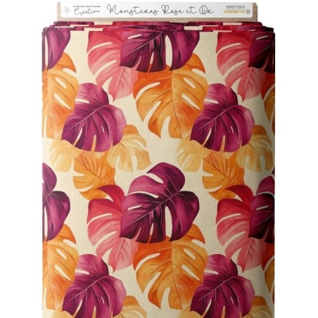 Tissu au mètre "Monstera Rose et Or" – Coton Oeko-Tex Mercerie des Princesses