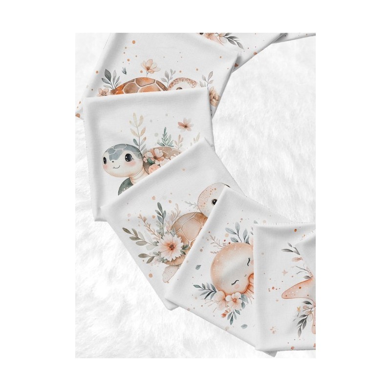 Coupons Lingettes Tortue et Méduse coton imprimé à réaliser soi-même  - Certifié Oeko-Tex®