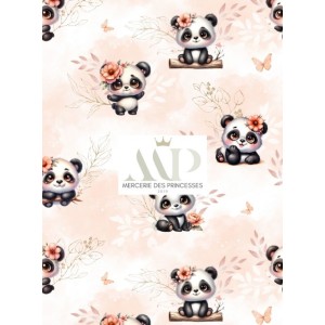  Tissu coton imprimé pour enfants Bébé Panda Pastel Pêche - Certifié Oeko-Tex® Mercerie des Princesses