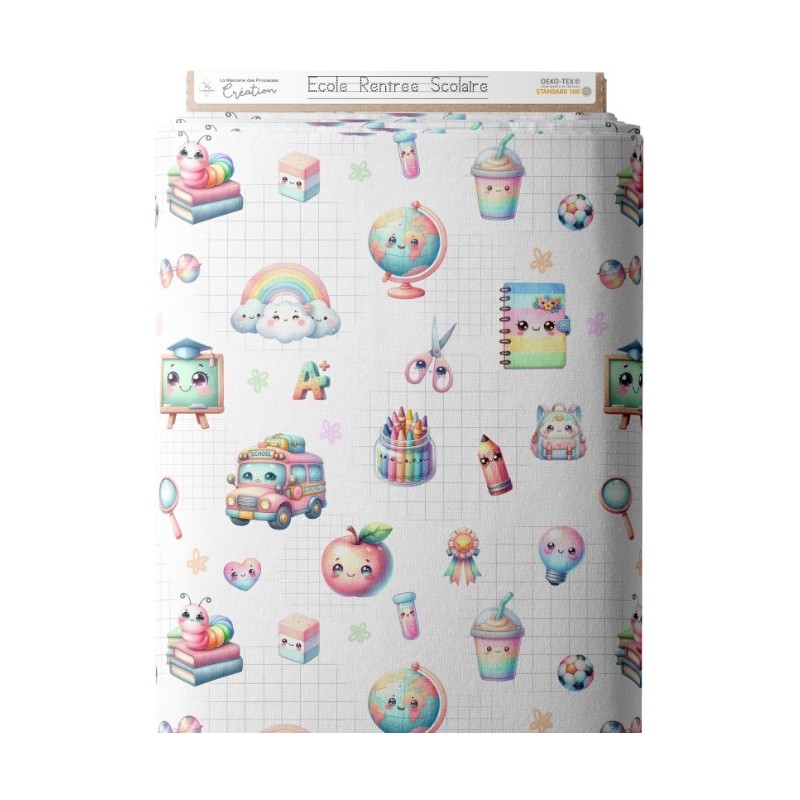 Tissu coton imprimé pour enfants Ecole Rentrée Scolaire - Certifié Oeko-Tex® Mercerie des Princesses