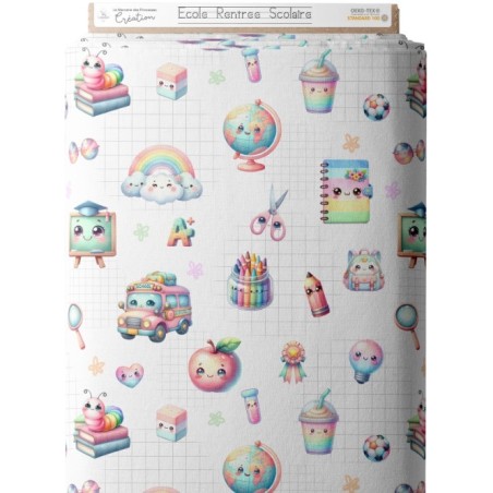 Tissu coton imprimé pour enfants Ecole Rentrée Scolaire - Certifié Oeko-Tex® Mercerie des Princesses
