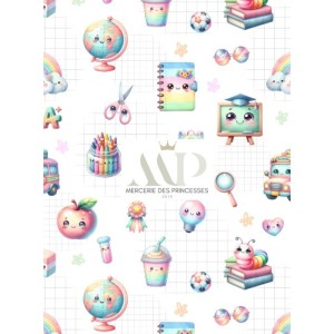  Tissu coton imprimé pour enfants Ecole Rentrée Scolaire - Certifié Oeko-Tex® Mercerie des Princesses