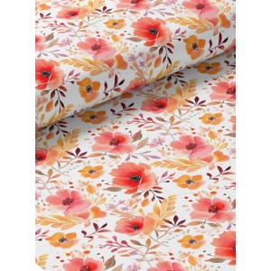  Tissu coton imprimé Fleurs Orangées Aquarelle - Certifié Oeko-Tex® Mercerie des Princesses