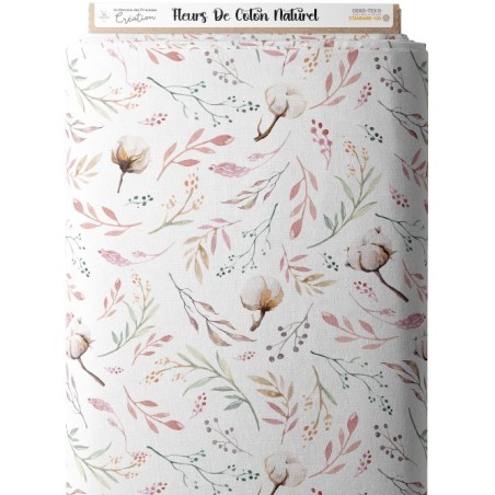 Tissu coton imprimé Fleurs De Coton - Certifié Oeko-Tex® Mercerie des Princesses