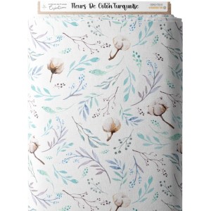  Tissu coton imprimé Fleurs De Coton - Certifié Oeko-Tex® Mercerie des Princesses