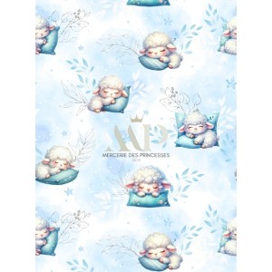  Tissu coton imprimé pour enfants Bébé Mouton Pastel Bleu - Certifié Oeko-Tex® Mercerie des Princesses
