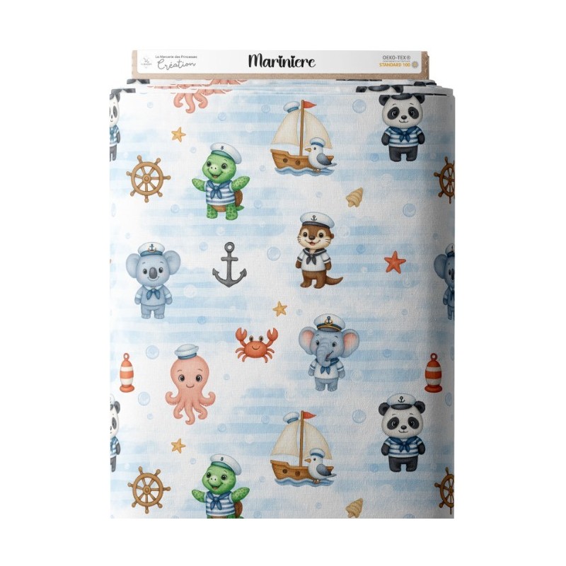 Tissu coton imprimé pour enfants Marinière - Certifié Oeko-Tex® Mercerie des Princesses