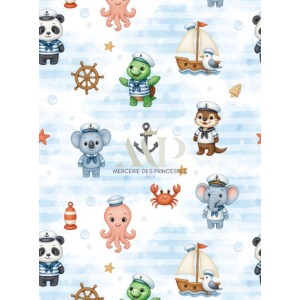  Tissu coton imprimé pour enfants Marinière - Certifié Oeko-Tex® Mercerie des Princesses