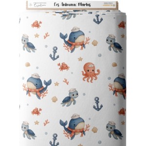 Tissu coton imprimé pour enfants Les Animaux Marins - Certifié Oeko-Tex® Mercerie des Princesses