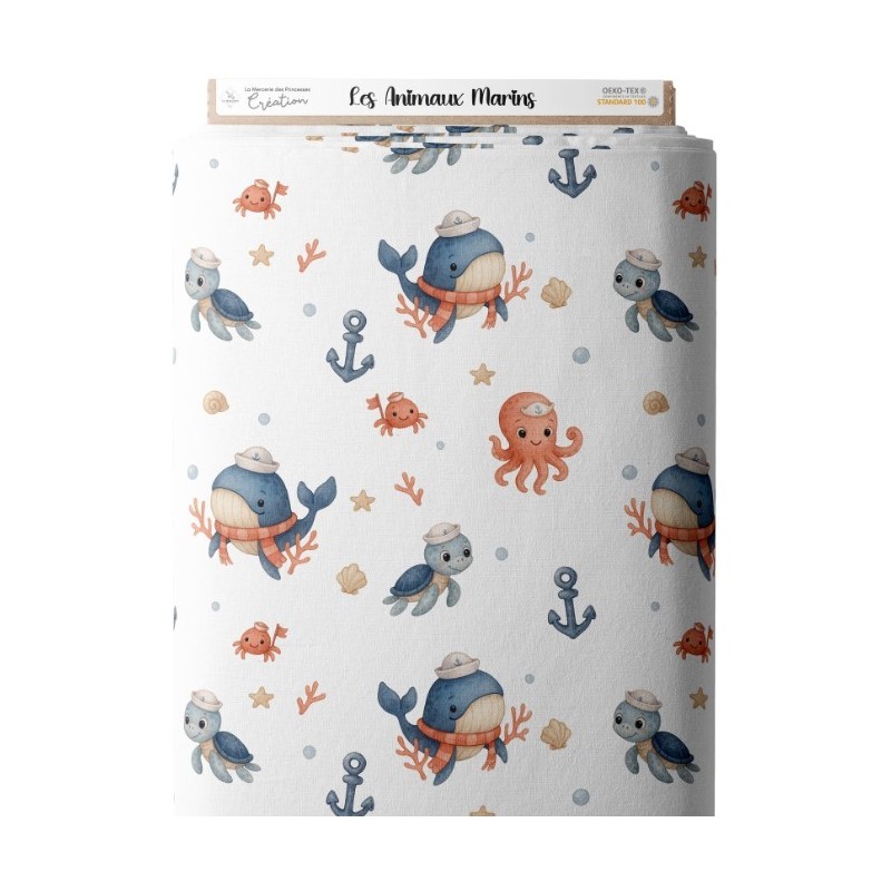 Tissu coton imprimé pour enfants Les Animaux Marins - Certifié Oeko-Tex® Mercerie des Princesses