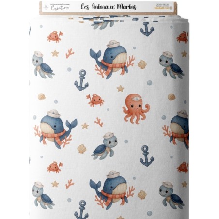 Tissu coton imprimé pour enfants Les Animaux Marins - Certifié Oeko-Tex® Mercerie des Princesses