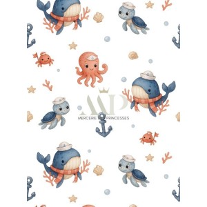  Tissu coton imprimé pour enfants Les Animaux Marins - Certifié Oeko-Tex® Mercerie des Princesses
