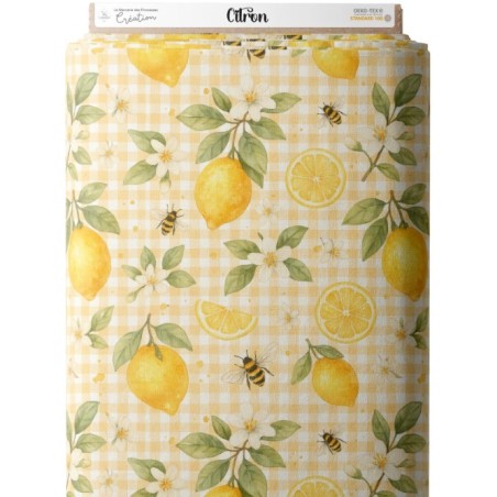 Tissu coton imprimé Citron Aquarelle- Certifié Oeko-Tex® Mercerie des Princesses