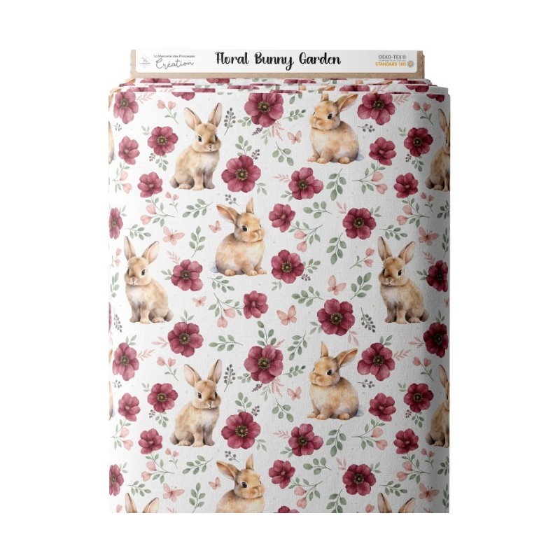 Tissu coton imprimé pour enfants Floral Bunny Garden - Certifié Oeko-Tex® Mercerie des Princesses