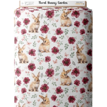 Tissu coton imprimé pour enfants Floral Bunny Garden - Certifié Oeko-Tex® Mercerie des Princesses