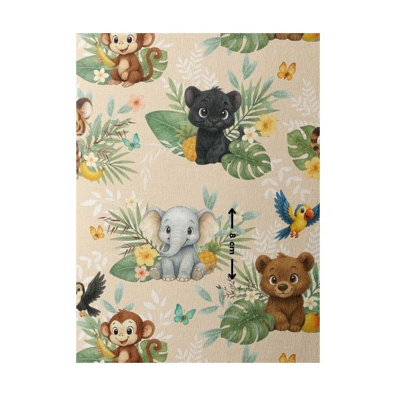 Tissu coton imprimé pour enfants Le Petit Livre de la Jungle Beige - Certifié Oeko-Tex® Mercerie des Princesses