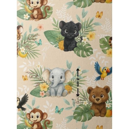 Tissu coton imprimé pour enfants Le Petit Livre de la Jungle Beige - Certifié Oeko-Tex® Mercerie des Princesses