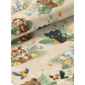  Tissu coton imprimé pour enfants Le Petit Livre de la Jungle Beige - Certifié Oeko-Tex® Mercerie des Princesses