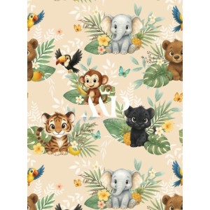  Tissu coton imprimé pour enfants Le Petit Livre de la Jungle Beige - Certifié Oeko-Tex® Mercerie des Princesses