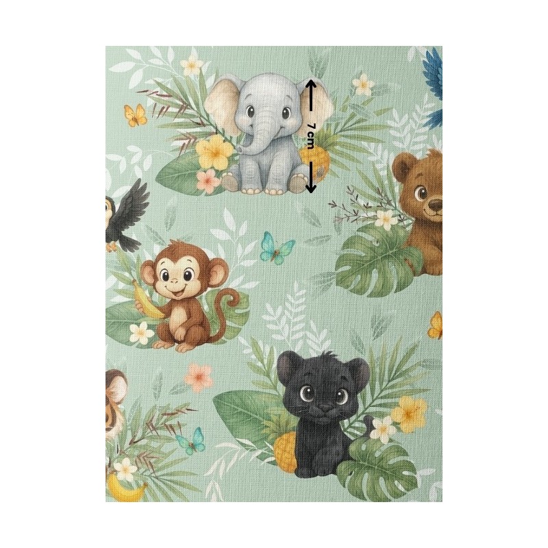 Tissu coton imprimé pour enfants Le Petit Livre de la Jungle Vert - Certifié Oeko-Tex® Mercerie des Princesses