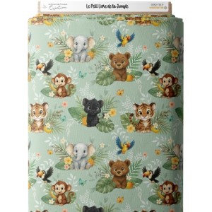  Tissu coton imprimé pour enfants Le Petit Livre de la Jungle Vert - Certifié Oeko-Tex® Mercerie des Princesses