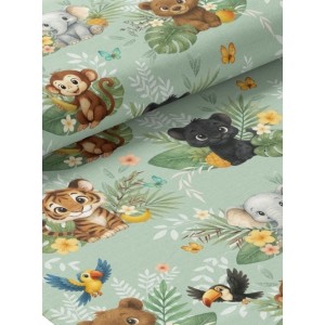  Tissu coton imprimé pour enfants Le Petit Livre de la Jungle Vert - Certifié Oeko-Tex® Mercerie des Princesses