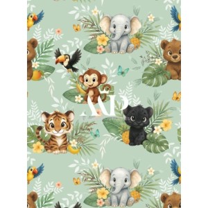  Tissu coton imprimé pour enfants Le Petit Livre de la Jungle Vert - Certifié Oeko-Tex® Mercerie des Princesses