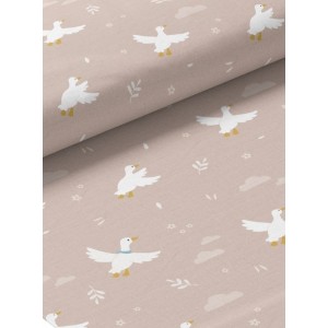  Tissu coton imprimé pour enfants Oies Fond Beige - Certifié Oeko-Tex® Mercerie des Princesses
