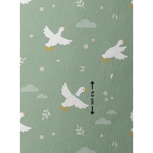 Tissu coton imprimé pour enfants Oies Fond Vert - Certifié Oeko-Tex® Mercerie des Princesses
