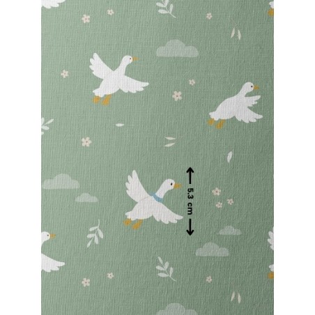 Tissu coton imprimé pour enfants Oies Fond Vert - Certifié Oeko-Tex® Mercerie des Princesses
