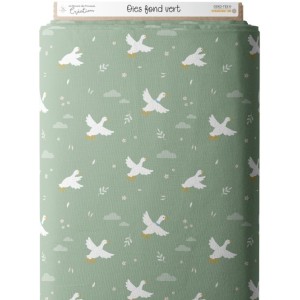  Tissu coton imprimé pour enfants Oies Fond Vert - Certifié Oeko-Tex® Mercerie des Princesses