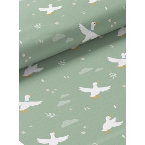  Tissu coton imprimé pour enfants Oies Fond Vert - Certifié Oeko-Tex® Mercerie des Princesses