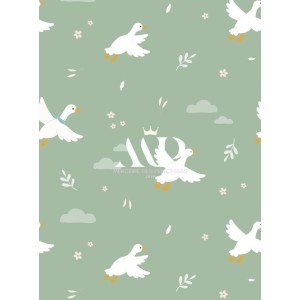  Tissu coton imprimé pour enfants Oies Fond Vert - Certifié Oeko-Tex® Mercerie des Princesses