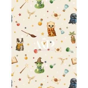  Tissu coton imprimé pour enfants Ecole de Magie - Certifié Oeko-Tex® Mercerie des Princesses