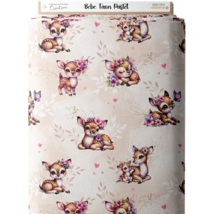 Tissu coton imprimé pour enfants Bébé Faon Pastel Beige - Certifié Oeko-Tex® Mercerie des Princesses