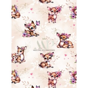  Tissu coton imprimé pour enfants Bébé Faon Pastel Beige - Certifié Oeko-Tex® Mercerie des Princesses
