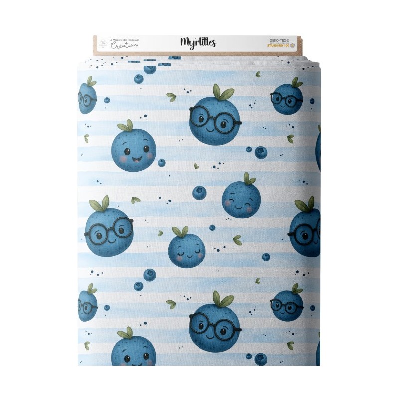 Tissu coton imprimé fruit Myrtilles- Certifié Oeko-Tex® Mercerie des Princesses