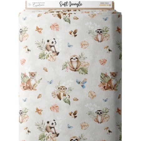 Tissu jungle pastel animaux bébé – Coton Oeko-Tex – Création couture enfant- Certifié Oeko-Tex® Mercerie des Princesses