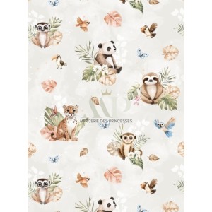  Tissu jungle pastel animaux bébé – Coton Oeko-Tex – Création couture enfant- Certifié Oeko-Tex® Mercerie des Princesses