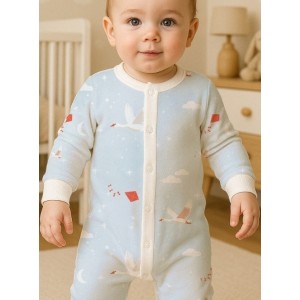  Tissu oies dans le ciel pastel bébé – Coton Oeko-Tex bleu ciel