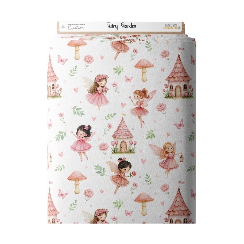 Tissu coton imprimé pour enfants Fairy Garden - Certifié Oeko-Tex® Mercerie des Princesses