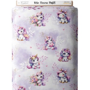 Tissu coton imprimé pour enfants Bébé Licorne Pastel Parme - Certifié Oeko-Tex® Mercerie des Princesses