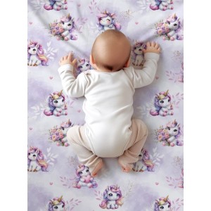  Tissu coton imprimé pour enfants Bébé Licorne Pastel Parme - Certifié Oeko-Tex® Mercerie des Princesses