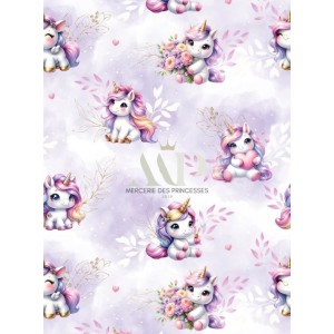  Tissu coton imprimé pour enfants Bébé Licorne Pastel Parme - Certifié Oeko-Tex® Mercerie des Princesses