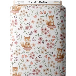 Tissu coton imprimé pour enfants Ecureuil et Papillon - Certifié Oeko-Tex® Mercerie des Princesses