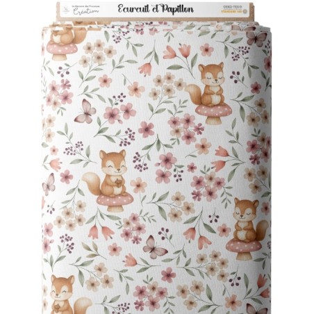 Tissu coton imprimé pour enfants Ecureuil et Papillon - Certifié Oeko-Tex® Mercerie des Princesses